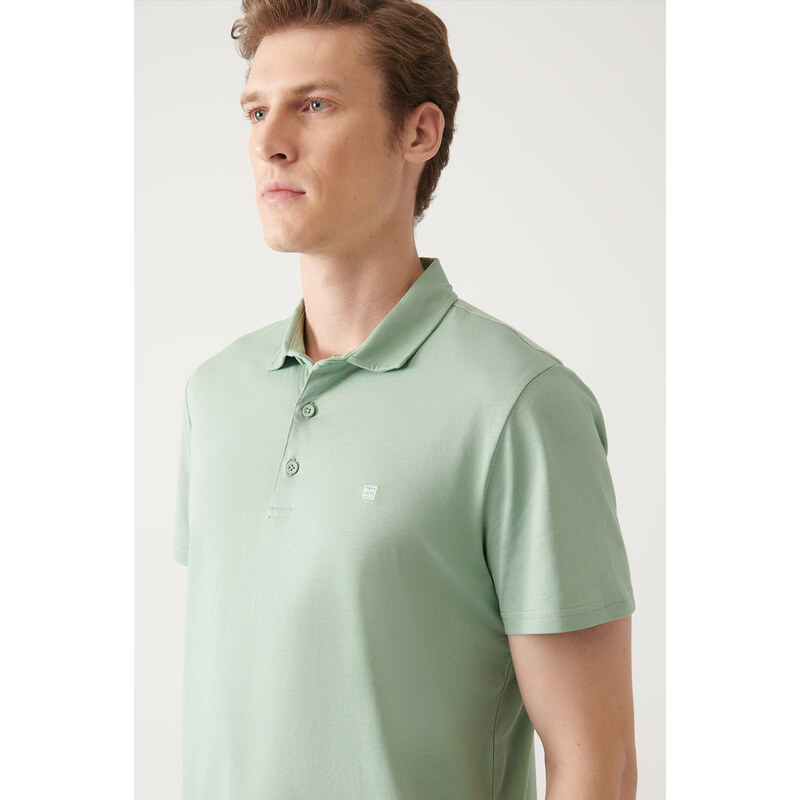 Avva Men's Water Green 100% Cotton Standard Fit Normal Cut 3 Buttons Anti-roll Polo T-shirt