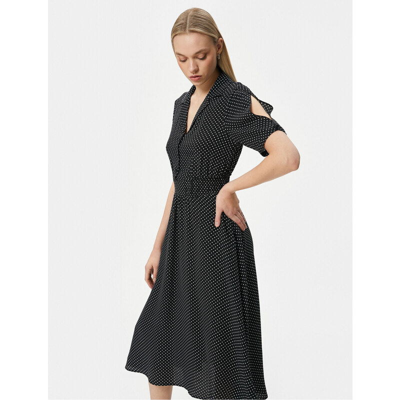 Koton Polka Dot Buttoned Balloon Sleeve Midi Shirt Dress