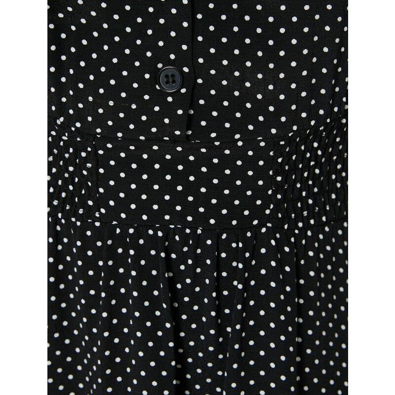 Koton Polka Dot Buttoned Balloon Sleeve Midi Shirt Dress