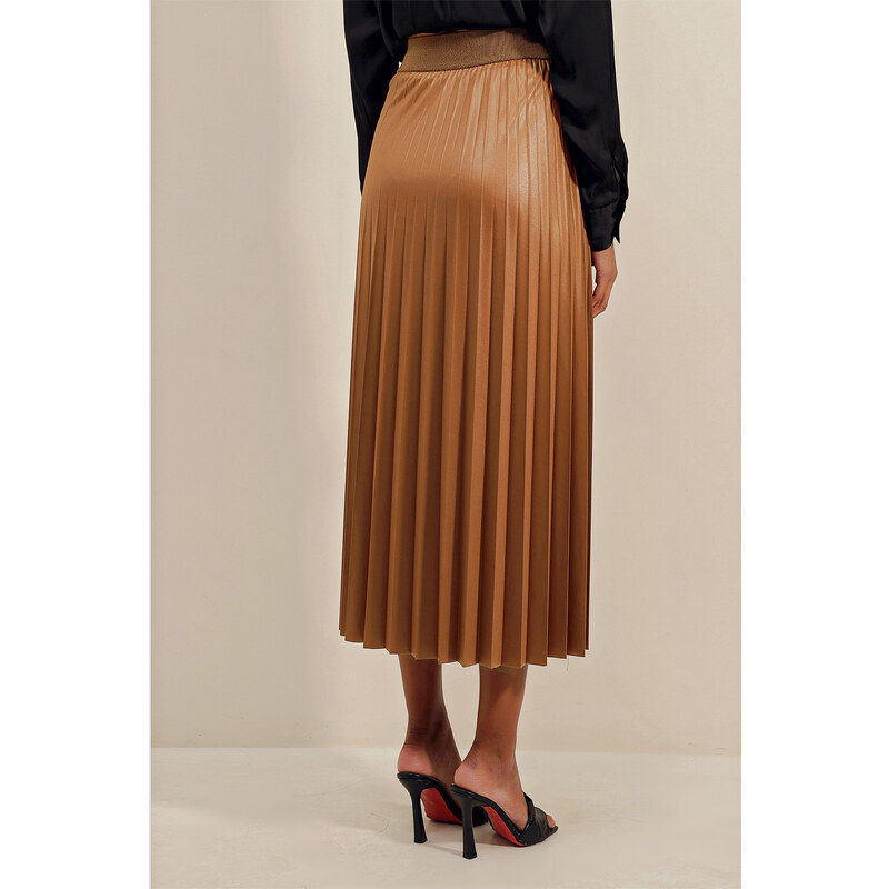 Bigdart 1894 Leather Look Pleated Skirt - Tan