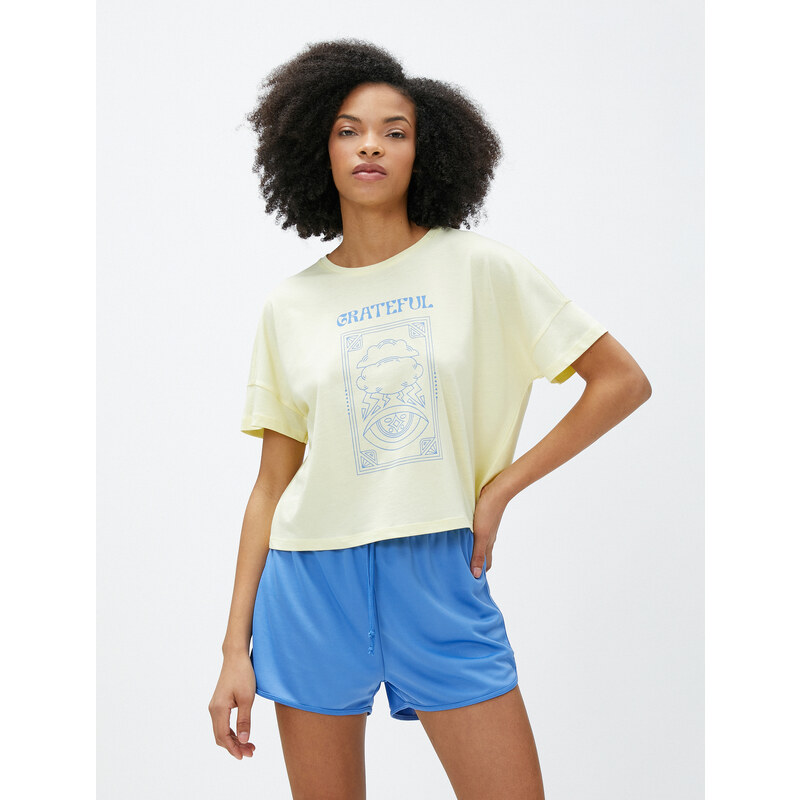 Koton Crop Yoga T-Shirt Printed Modal Blend