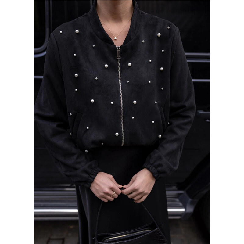 Laluvia Black Pearl Detailed Bomber Jacket