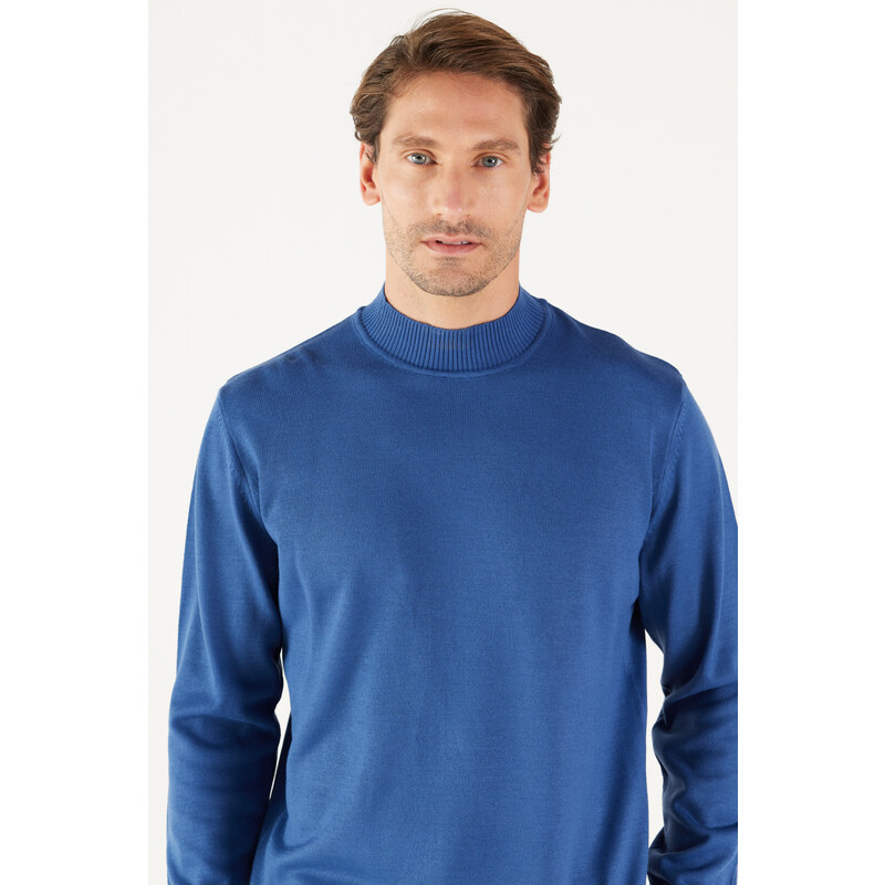 AC&Co / Altınyıldız Classics Men's Indigo Anti-Pilling Standard Fit Normal Cut Half Turtleneck Knitwear Sweater.