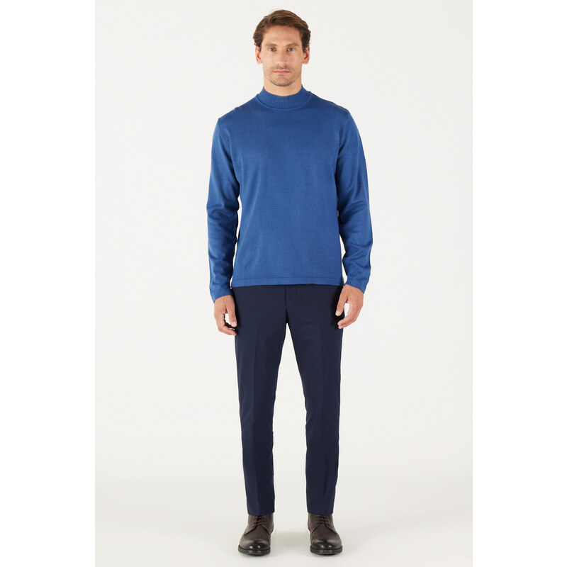 AC&Co / Altınyıldız Classics Men's Indigo Anti-Pilling Standard Fit Normal Cut Half Turtleneck Knitwear Sweater.