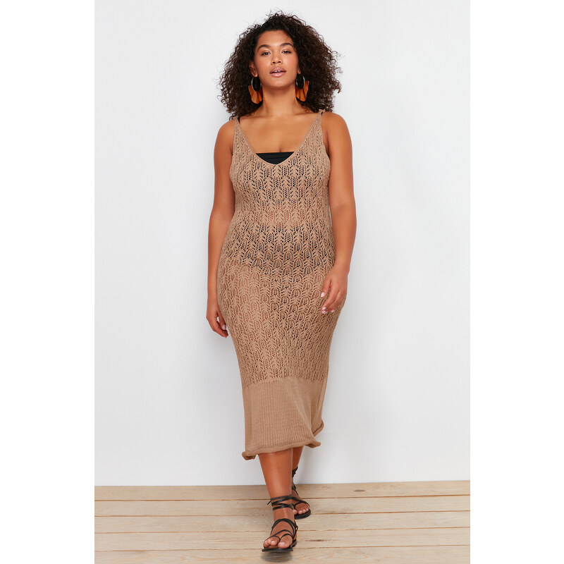 Trendyol Curve Mink V Neck Beach Dress