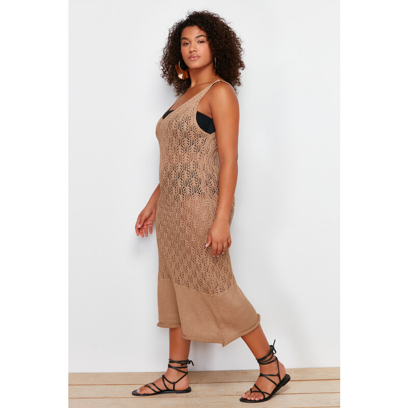 Trendyol Curve Mink V Neck Beach Dress