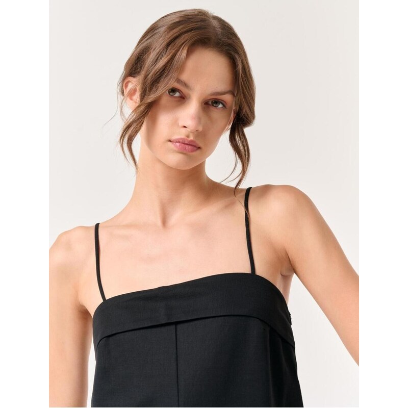 Jimmy Key Black Straps Straight Collar Short Jumpsuit