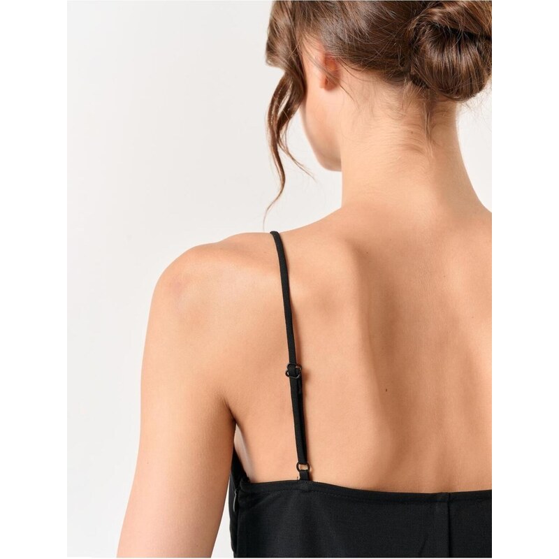 Jimmy Key Black Straps Straight Collar Short Jumpsuit