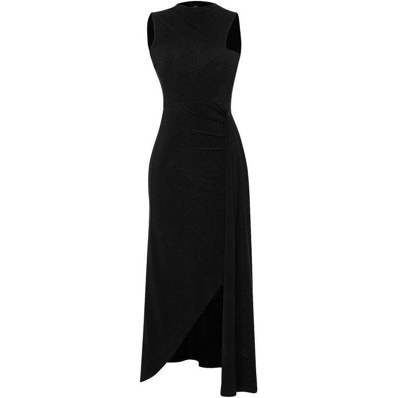 Trendyol Black Limited Edition High Neck Belt Detail Body-fitted Flexible Knitted Maxi Dress