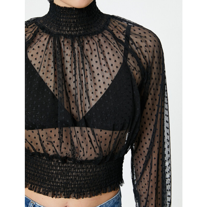 Koton Sheer Lace Blouse High Neck Gimped