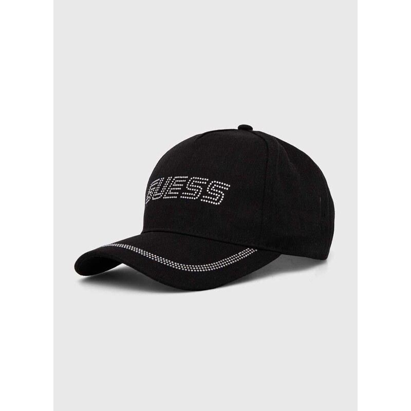 Bavlněná baseballová čepice Guess RHINESTONES černá barva, s aplikací, V4GZ00 WFKN0