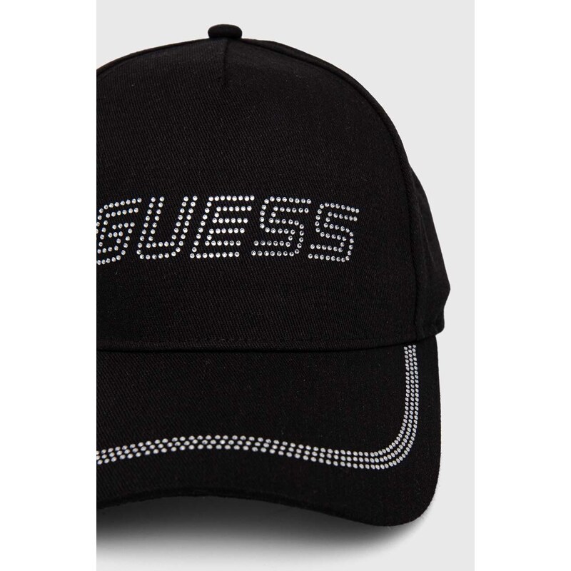 Bavlněná baseballová čepice Guess RHINESTONES černá barva, s aplikací, V4GZ00 WFKN0