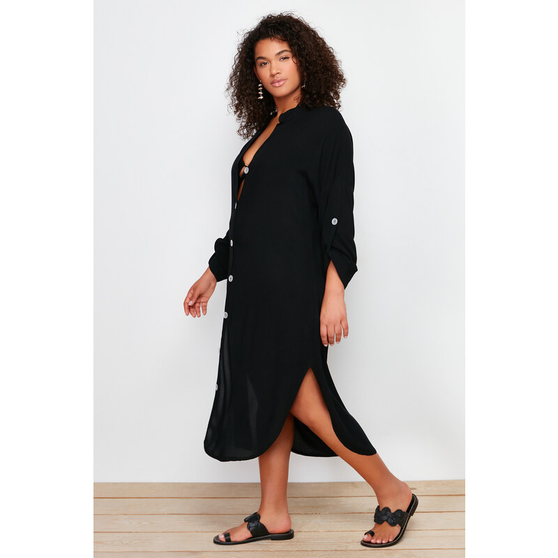 Trendyol Curve Black Woven Beach Dress