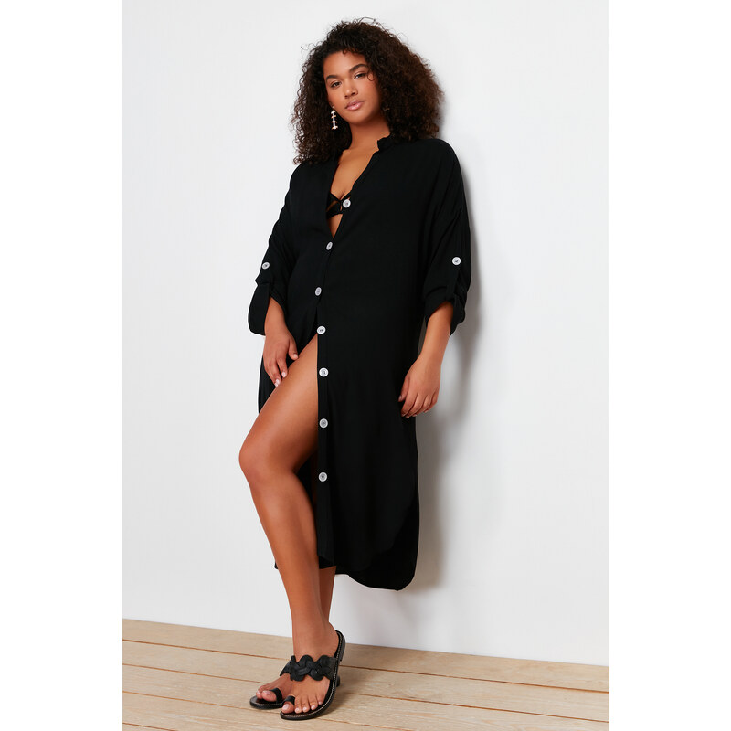 Trendyol Curve Black Woven Beach Dress