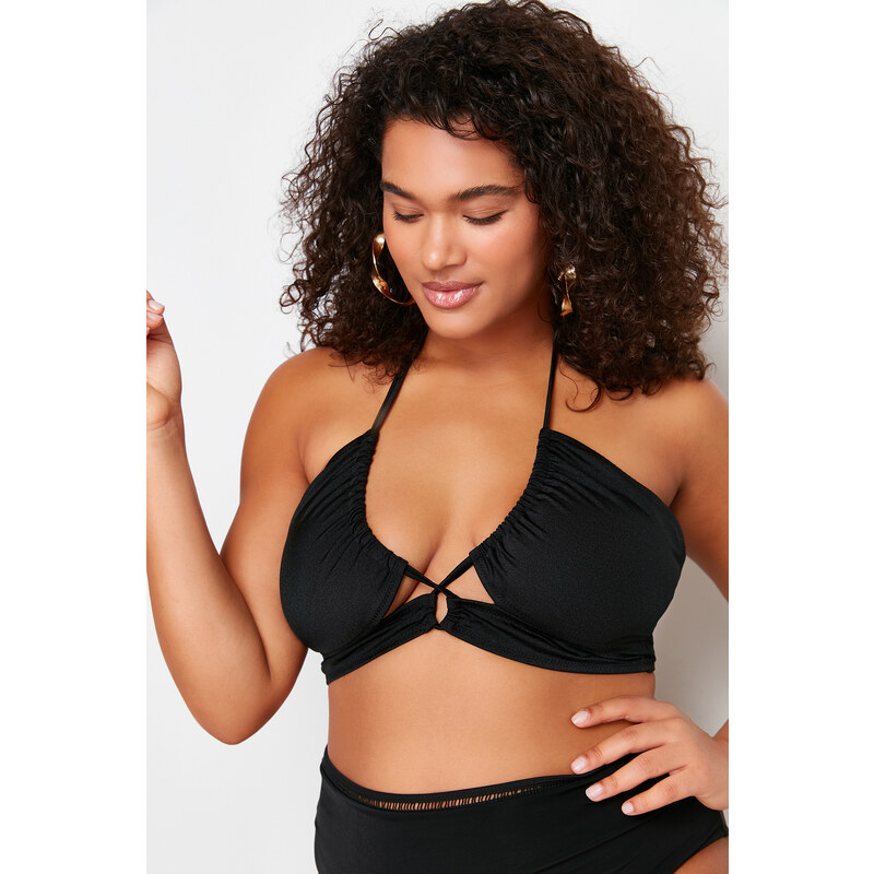 Trendyol Curve Black Tie Detailed Slimming Effect Bikini Top