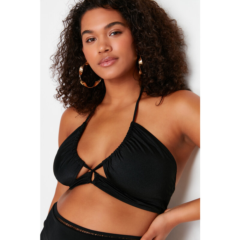 Trendyol Curve Black Tie Detailed Slimming Effect Bikini Top