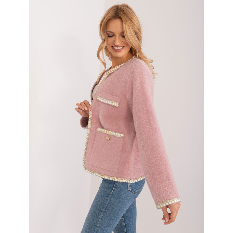 Fashionhunters Zaprášená růžová elegantní bunda s nádechem vlny