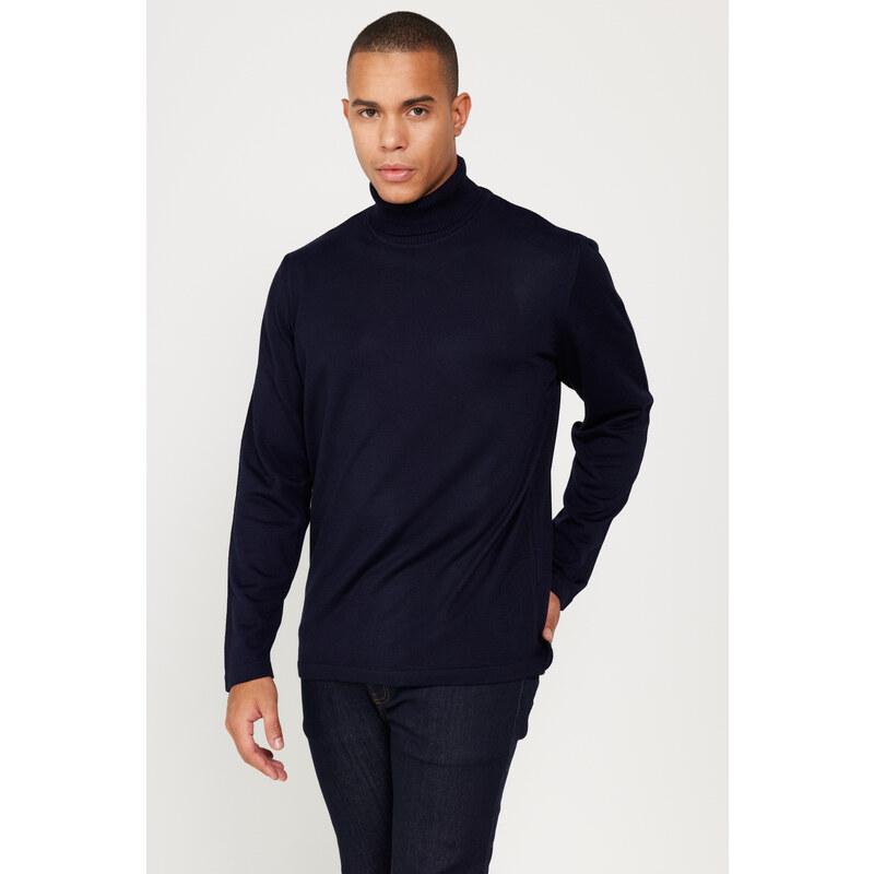 AC&Co / Altınyıldız Classics Men's Navy Blue Standard Fit Regular Cut Full Turtleneck Knitwear Sweater