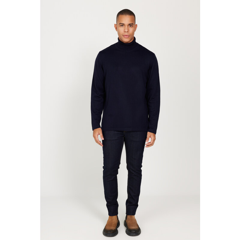 AC&Co / Altınyıldız Classics Men's Navy Blue Standard Fit Regular Cut Full Turtleneck Knitwear Sweater