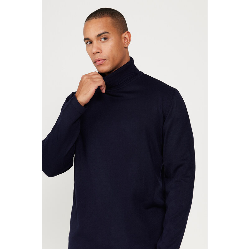 AC&Co / Altınyıldız Classics Men's Navy Blue Standard Fit Regular Cut Full Turtleneck Knitwear Sweater