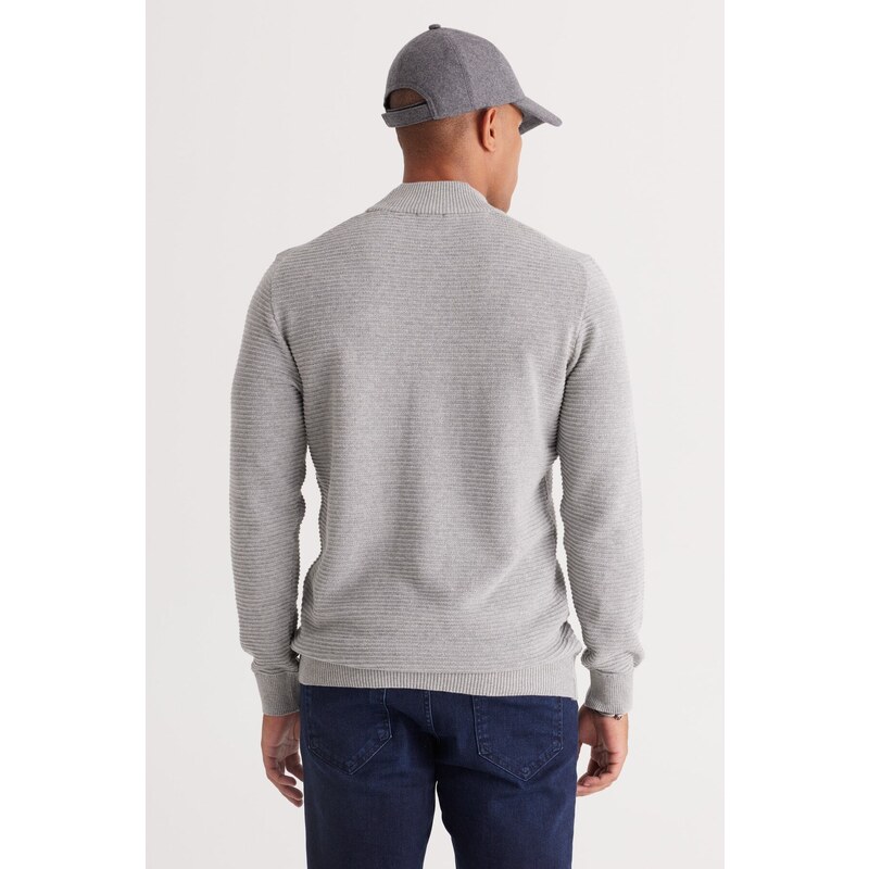 AC&Co / Altınyıldız Classics Men's Gray Melange Standard Fit Half Turtleneck Cotton Patterned Knitwear Sweater