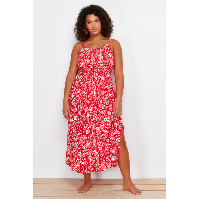 Trendyol Curve Multi Color Patterned Woven Beach Dress
