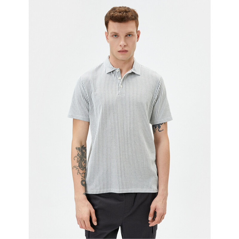 Koton Polo Neck T-Shirt Short Sleeve Button Detailed