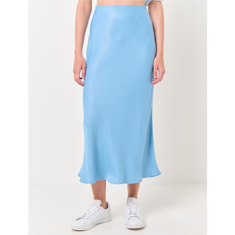 Jimmy Key Blue Normal Waist Satin Midi Skirt