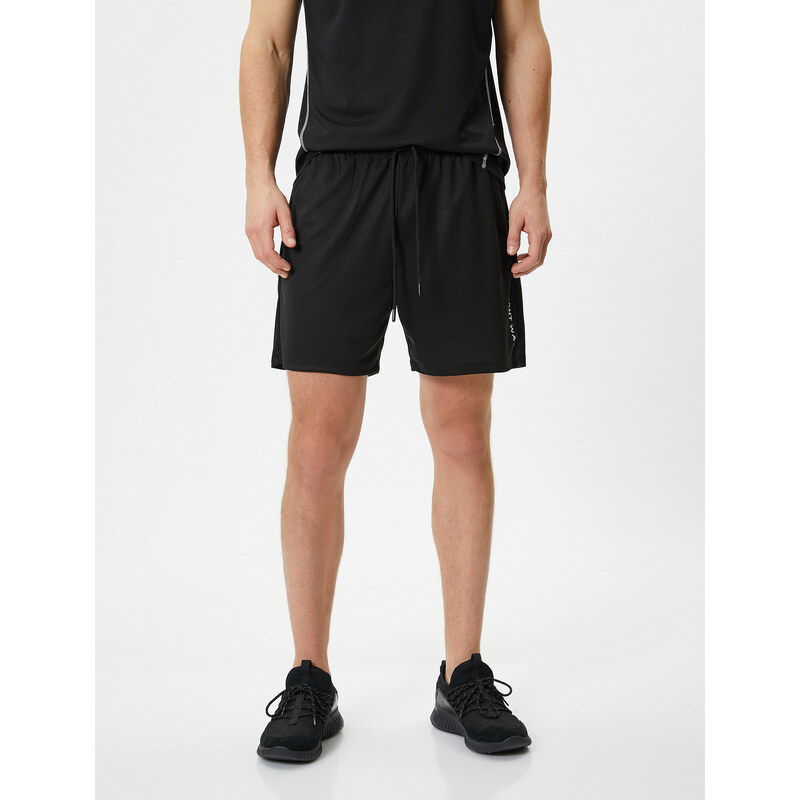 Koton Sports Shorts Lace-Up Waist Slogan Printed With Pocket.