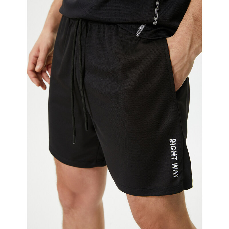 Koton Sports Shorts Lace-Up Waist Slogan Printed With Pocket.