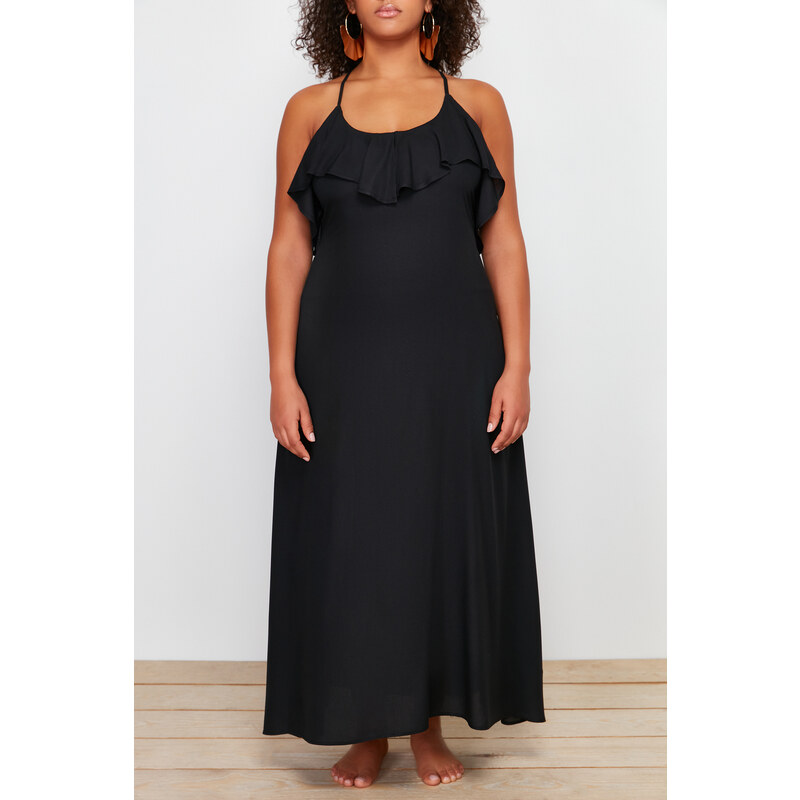 Trendyol Curve Black Long Flounce Beach Dress