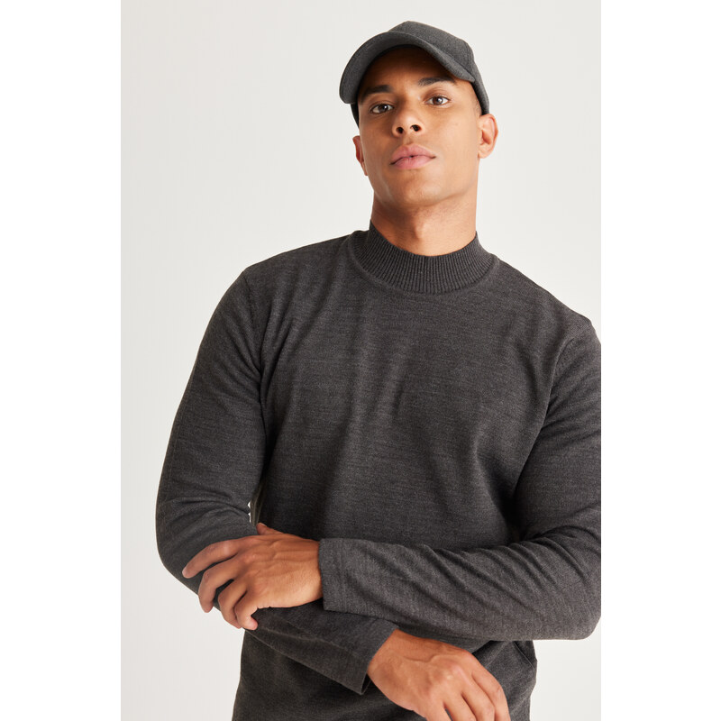 AC&Co / Altınyıldız Classics Men's Anthracite-melange Anti-Pilling Standard Fit Normal Cut Half Turtleneck Knitwear Sweater