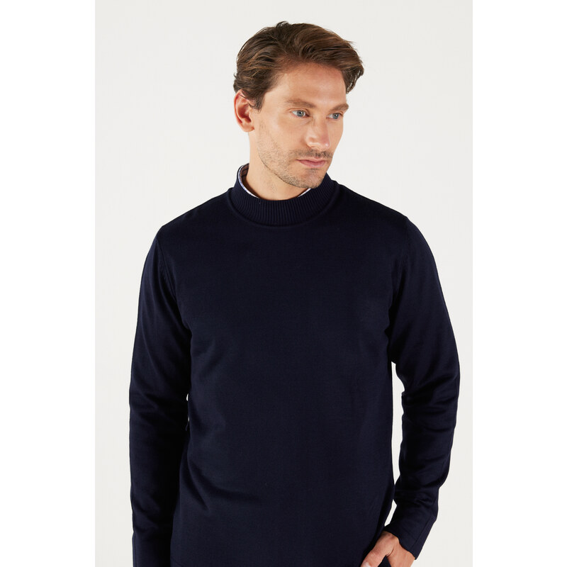 AC&Co / Altınyıldız Classics Men's Navy Blue Anti-Pilling Standard Fit Normal Cut Half Turtleneck Knitwear Sweater.