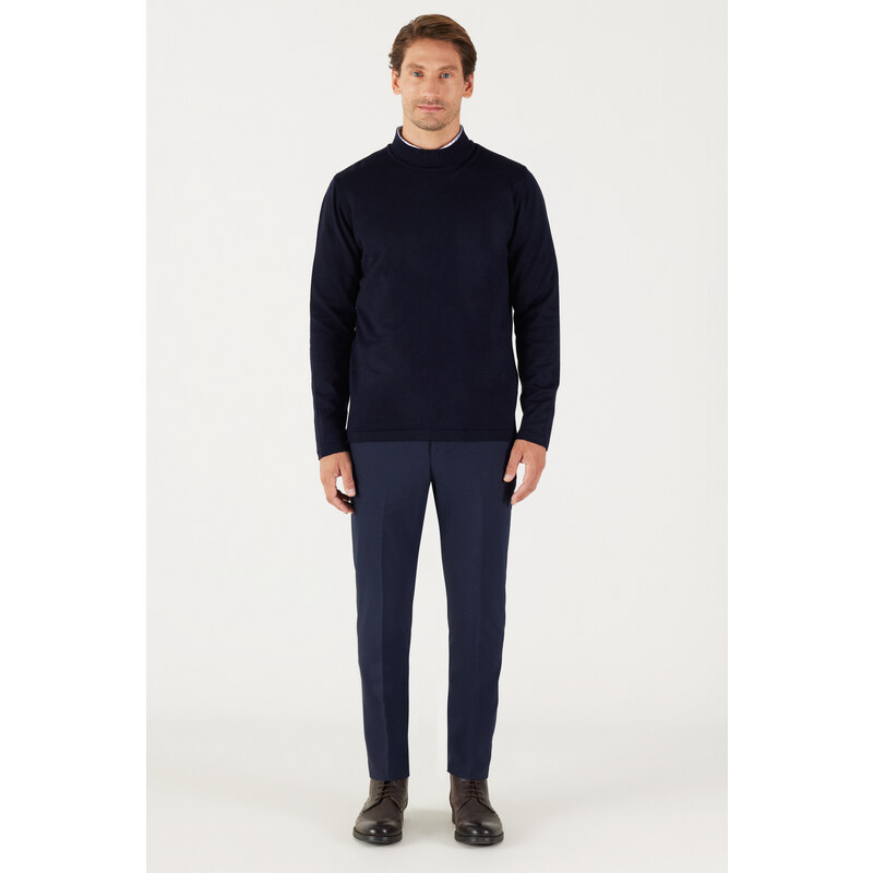 AC&Co / Altınyıldız Classics Men's Navy Blue Anti-Pilling Standard Fit Normal Cut Half Turtleneck Knitwear Sweater.