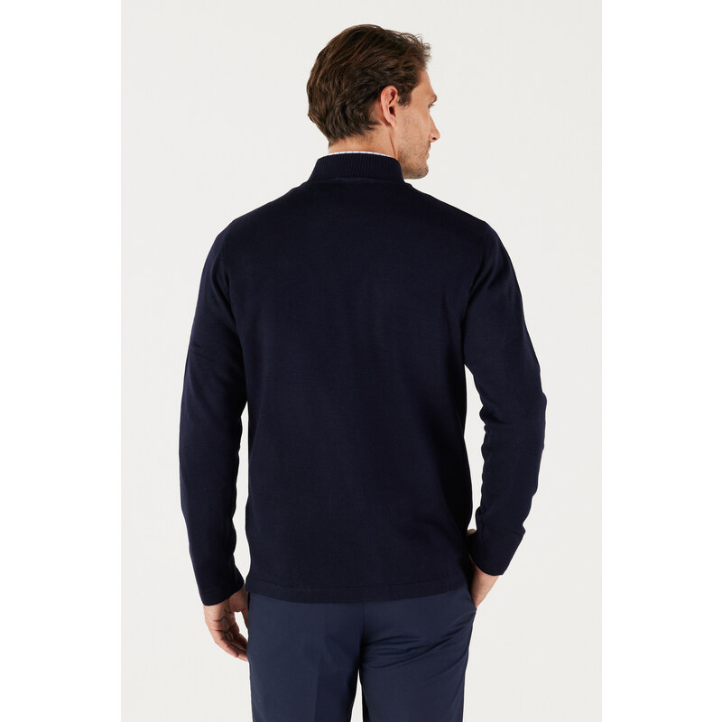 AC&Co / Altınyıldız Classics Men's Navy Blue Anti-Pilling Standard Fit Normal Cut Half Turtleneck Knitwear Sweater.