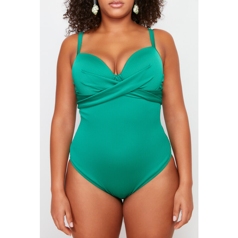 Trendyol Curve Green Balconette Smoothing Swimsuit