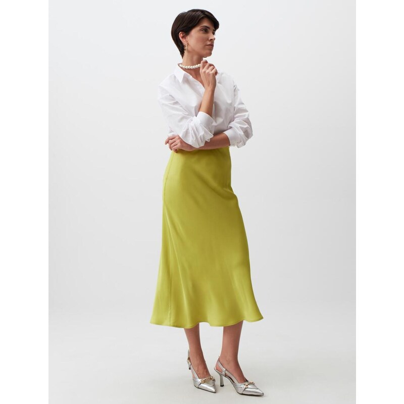 Jimmy Key Limoni High Waist Satin Midi Skirt