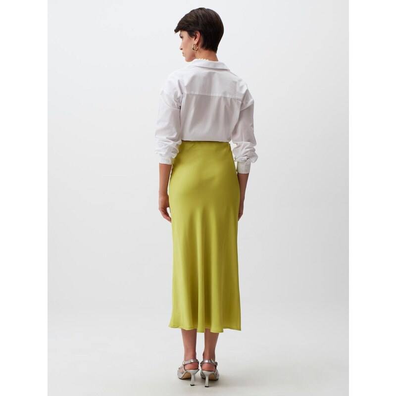 Jimmy Key Limoni High Waist Satin Midi Skirt