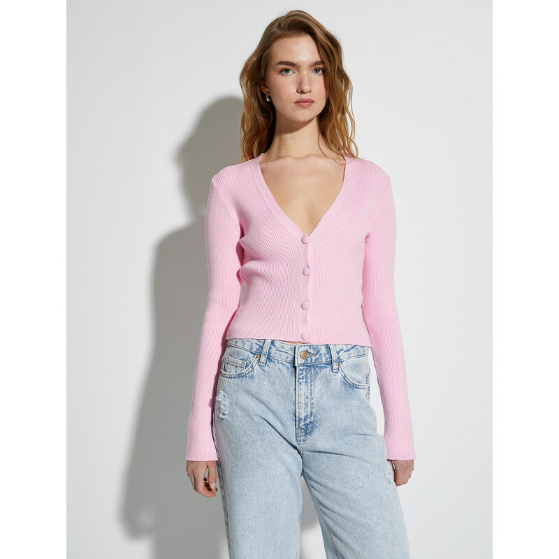 Koton Crop Cardigan Knitwear Ribbed Long Sleeve