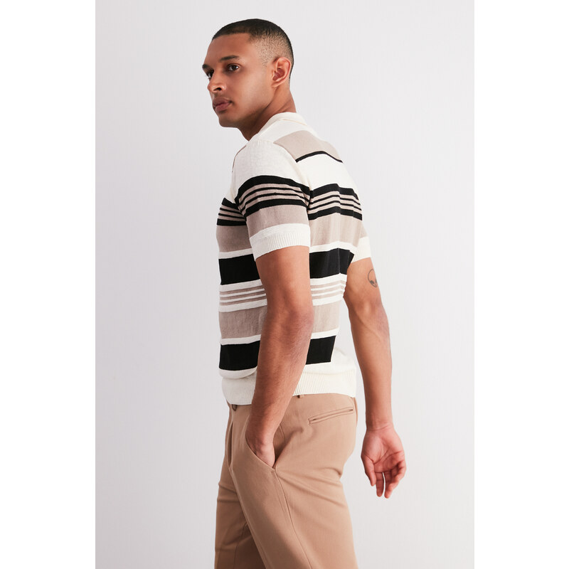 Trendyol Multi Color Regular Fit Striped Knitwear Polo Neck T-Shirt