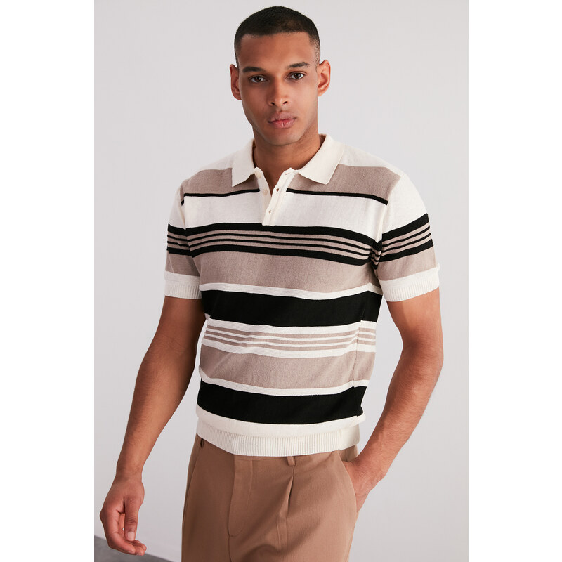 Trendyol Multi Color Regular Fit Striped Knitwear Polo Neck T-Shirt