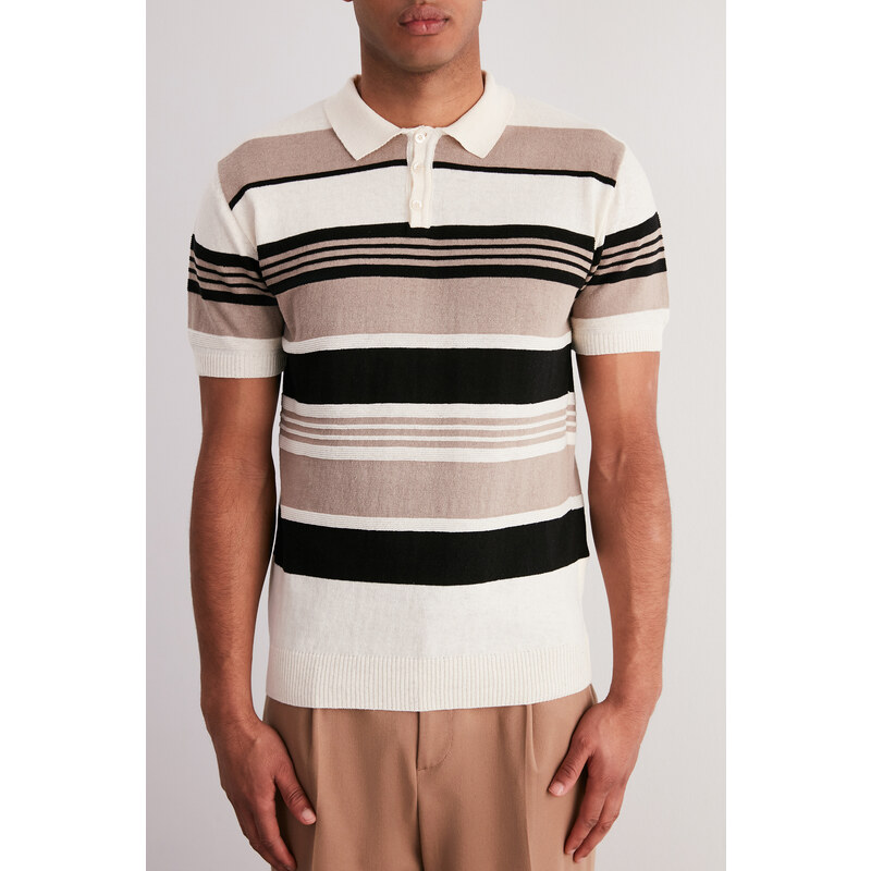 Trendyol Multi Color Regular Fit Striped Knitwear Polo Neck T-Shirt