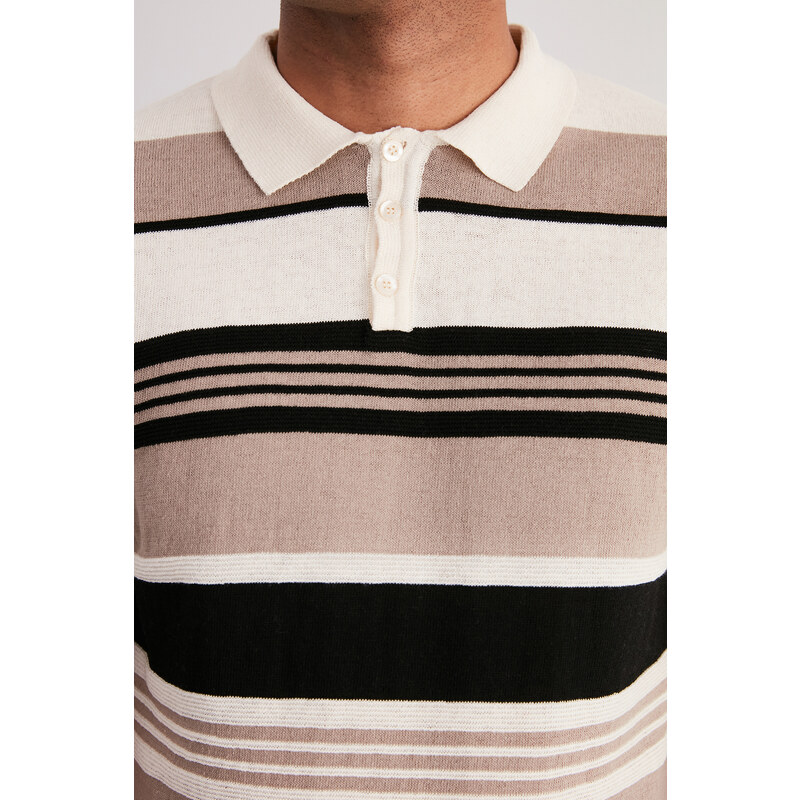 Trendyol Multi Color Regular Fit Striped Knitwear Polo Neck T-Shirt