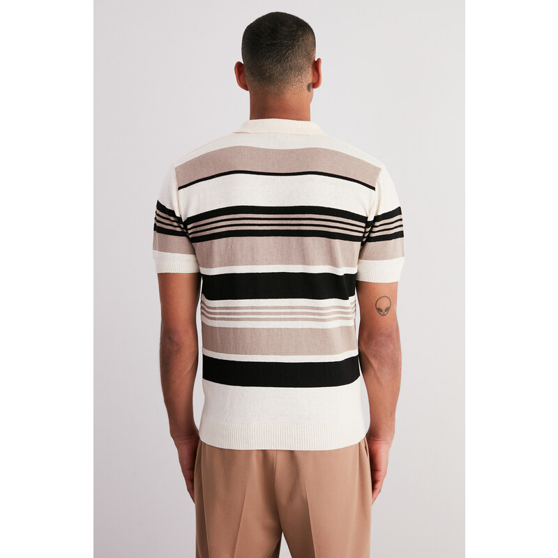 Trendyol Multi Color Regular Fit Striped Knitwear Polo Neck T-Shirt