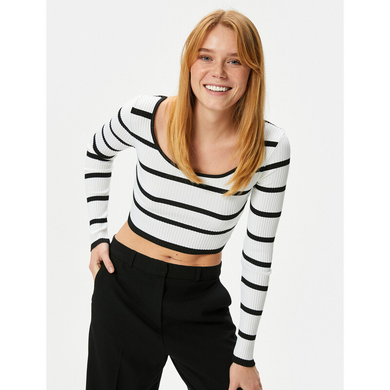 Koton U Neck Ribbed Crop Knitwear Sweater