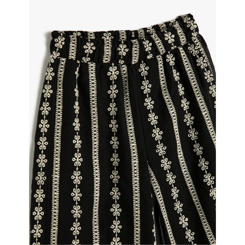 Koton Wide Leg Trousers with Floral Embroidered Elastic Waist.