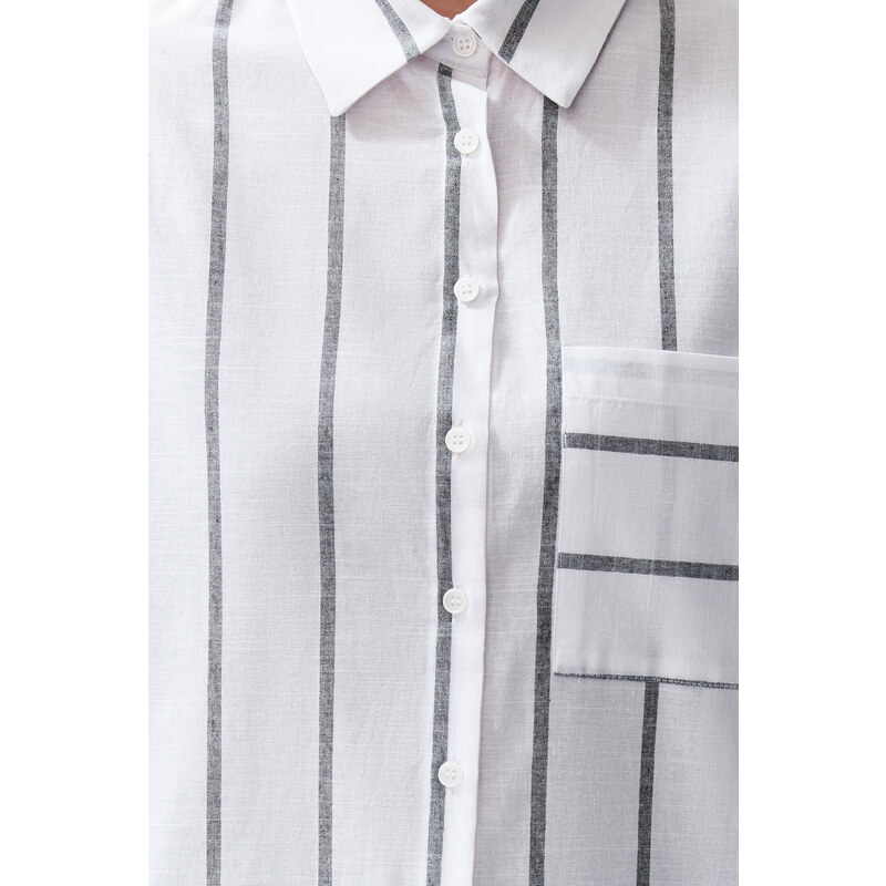 Trendyol Ecru Striped Oversize/Creature Woven Shirt