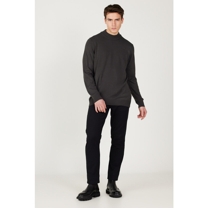 ALTINYILDIZ CLASSICS Men's Anthracite Anti-Pilling Anti-Pilling Standard Fit Half Turtleneck Knitwear Sweater