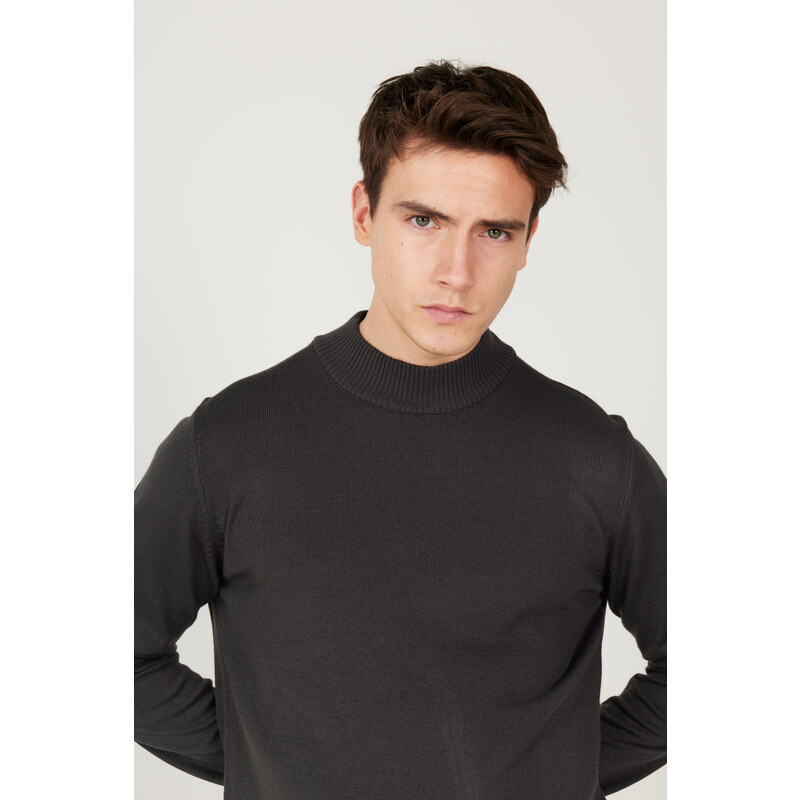 ALTINYILDIZ CLASSICS Men's Anthracite Anti-Pilling Anti-Pilling Standard Fit Half Turtleneck Knitwear Sweater