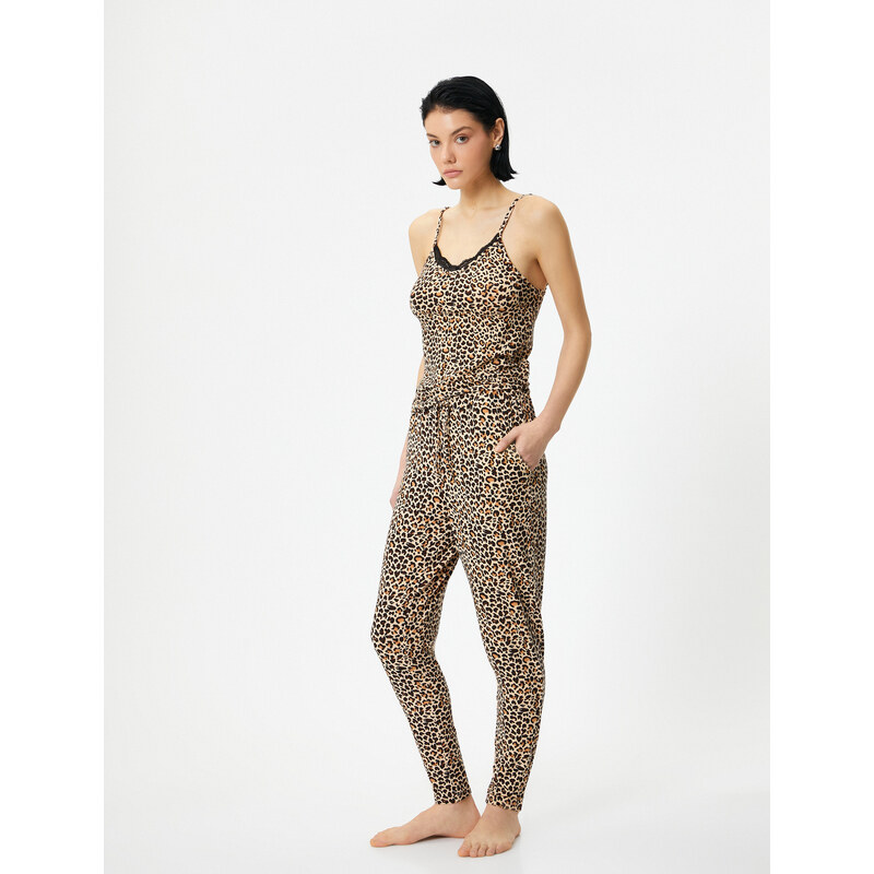 Koton Leopard Patterned Pajamas Bottom Tie Waist Pocket